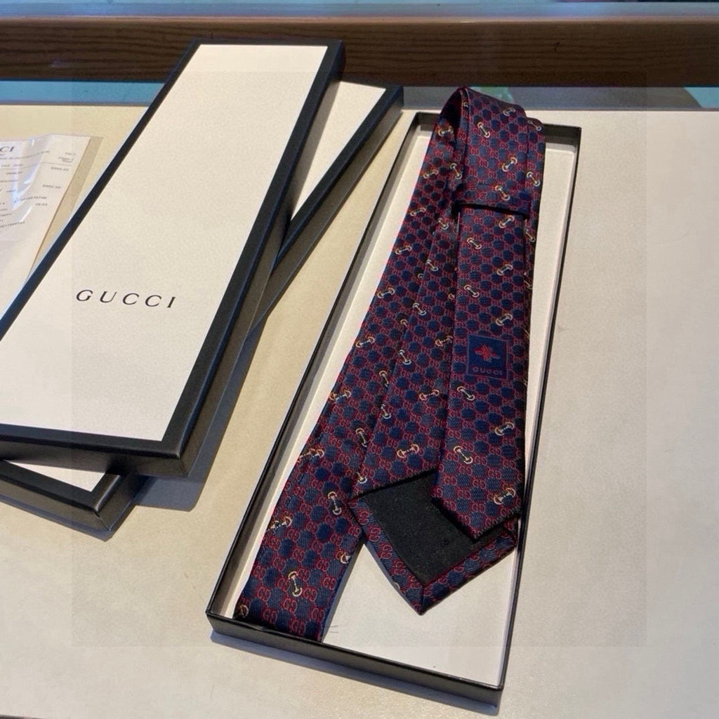 Gucci Style Men's Geometric Monogram Silk Tie