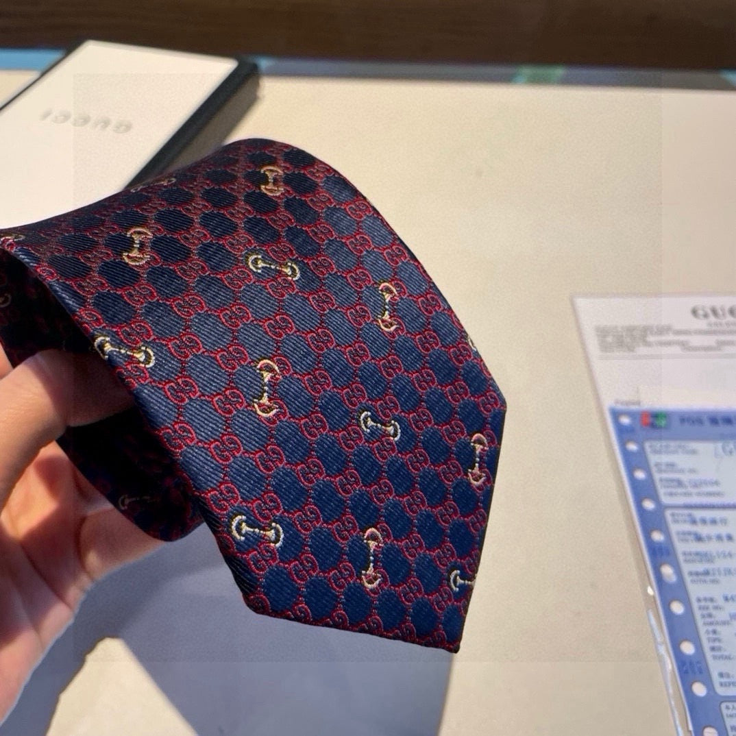 Gucci Style Men's Geometric Monogram Silk Tie