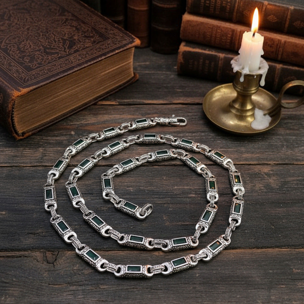 Chrome Hearts Tang pattern inlaid rectangular zircon necklace