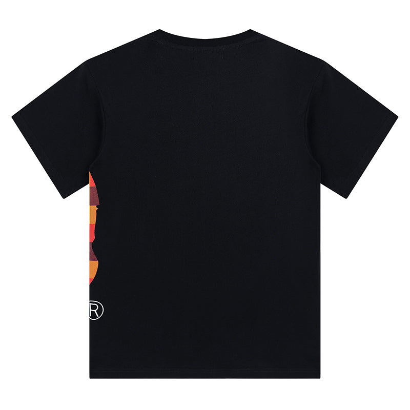 BAPE Multicolor Plaid Side Ape Head Men's T-Shirt - Black
