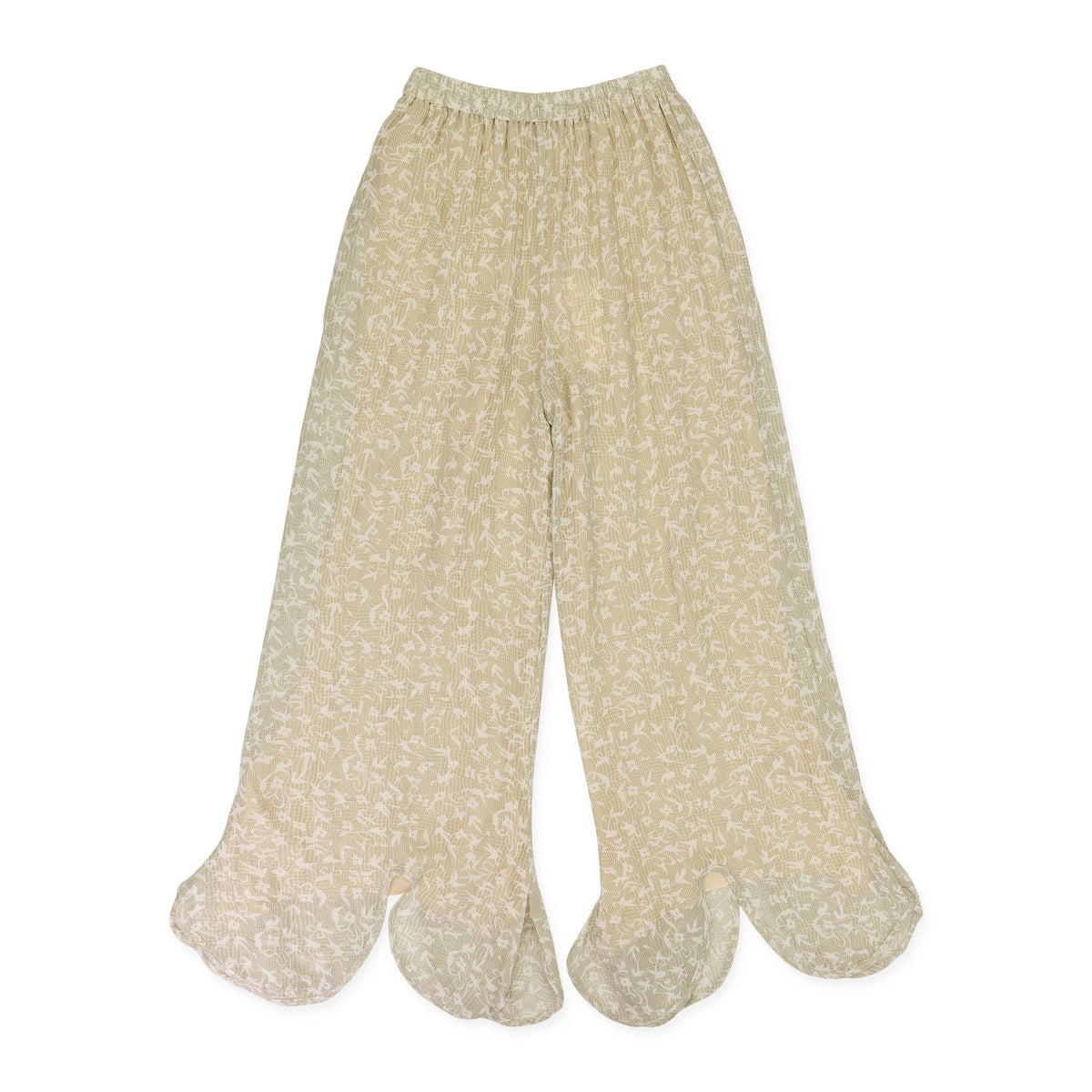 GREEN/WHITE/BEIGE WISPY FLARED LEG STRAIGHT TROUSERS
