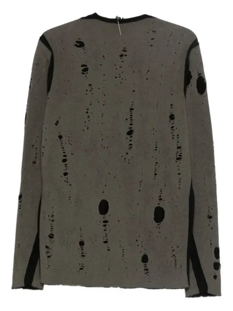 Label Under Construction sweater with a distressed finish