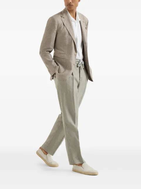 Brunello Cucinelli wool, silk and linen slubbed deconstructed blazer
