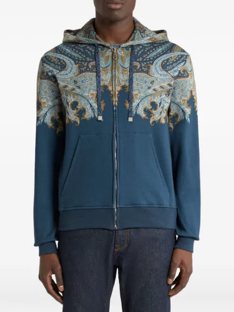 ETRO cotton-blend hoodie with placed Paisley pochette print