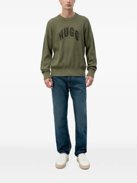 HUGO oversized-fit sweater in ribbed cotton with varsity logo