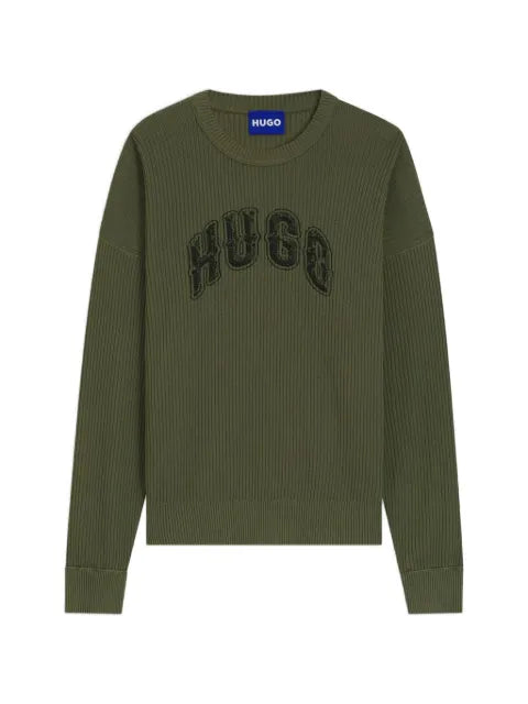 HUGO oversized-fit sweater in ribbed cotton with varsity logo