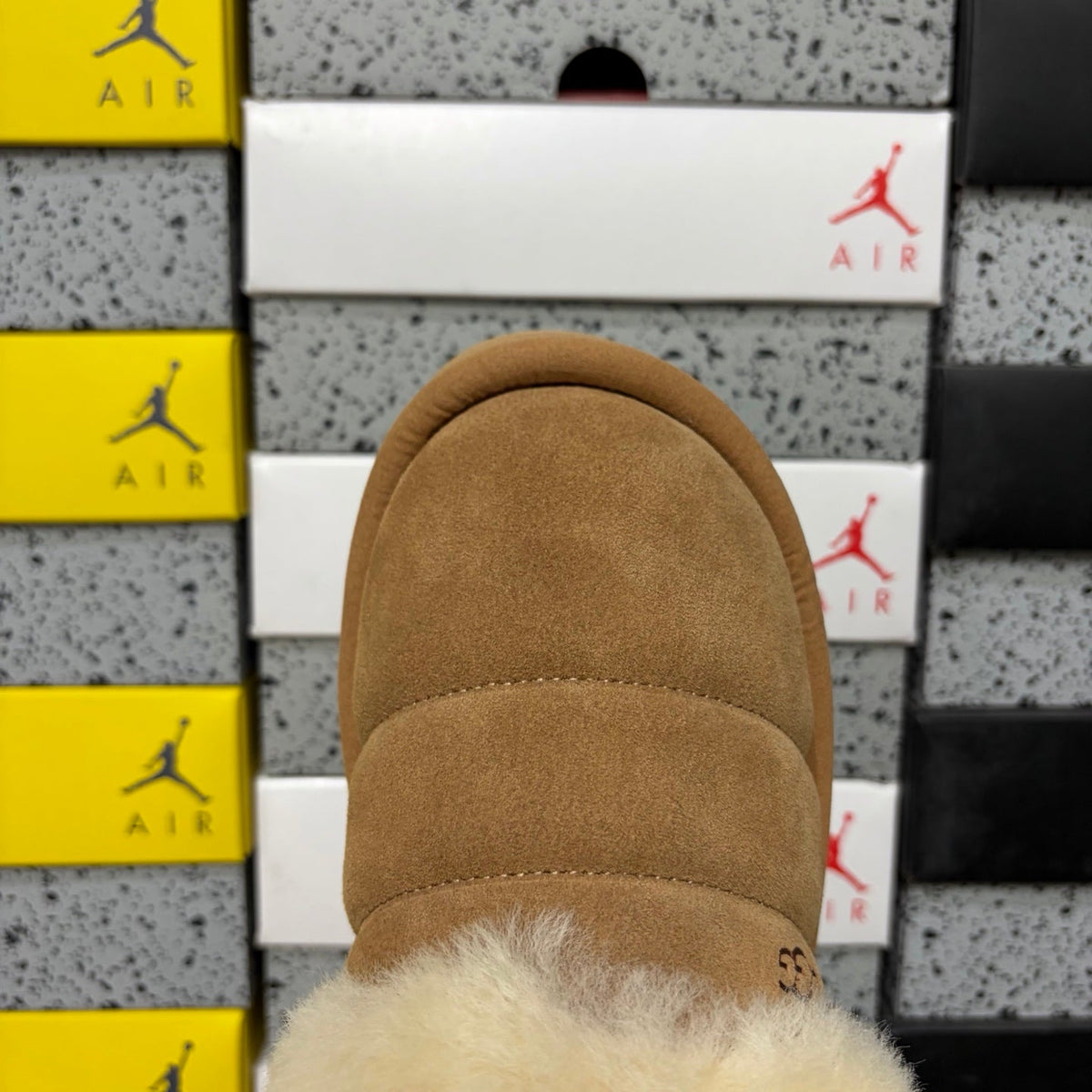 UGG Tazz Platform Slip-On Slipper – Suede Moccasin with Oversized Shearling Cuff & Platform Sole in Chestnut