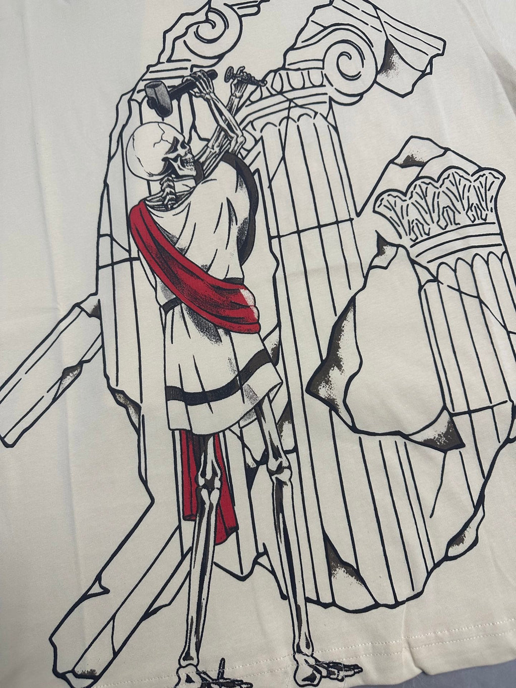 Godspeed Skeleton Roman Sculptor Vintage Short‑Sleeve Tee (Cream)