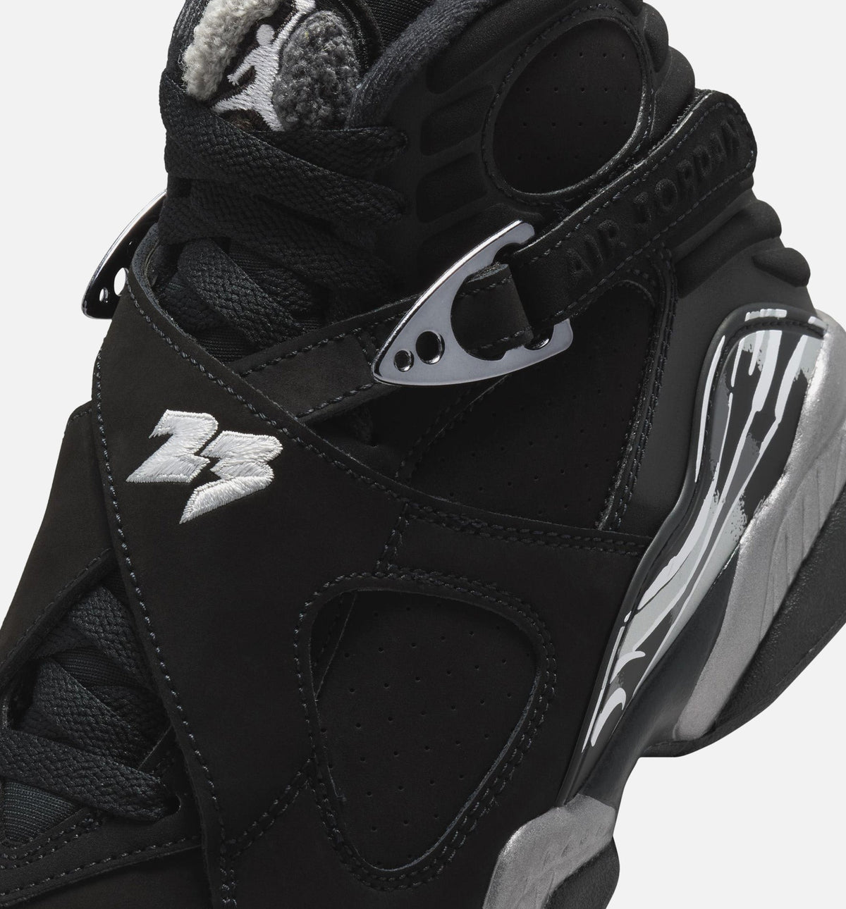 Air Jordan 8 Retro Chrome Big Kids' Sneakers - Black / White / Light Graphite