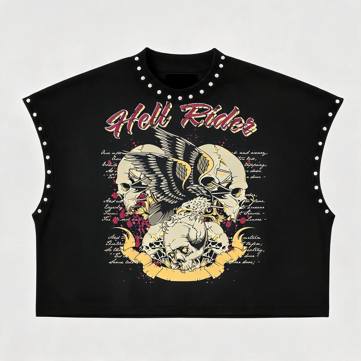 Rivet Decor Graphic Print Crew Neck Sleeveless Crop Tank Top Women