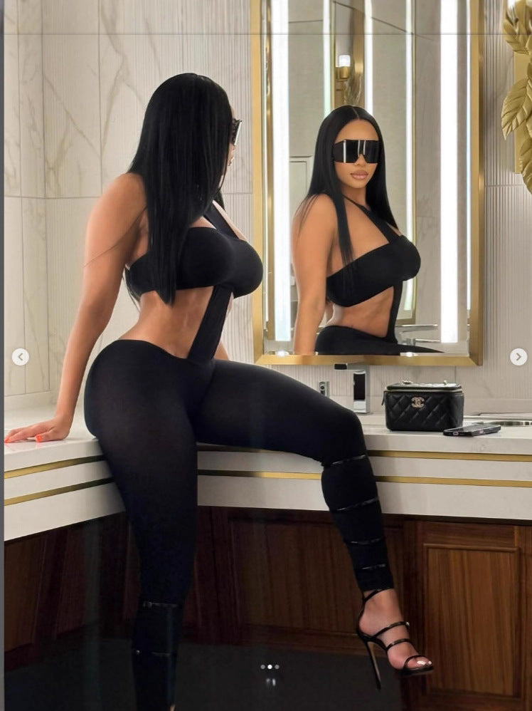 NiiHAi Cutout Halter Crop Top High Waist Leggings 2 Piece Set Women