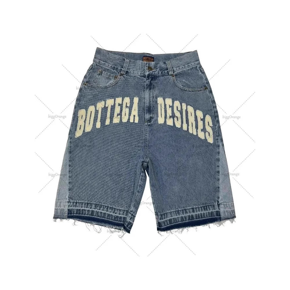 Y2K Skull-Embroidered Baggy Denim Jorts