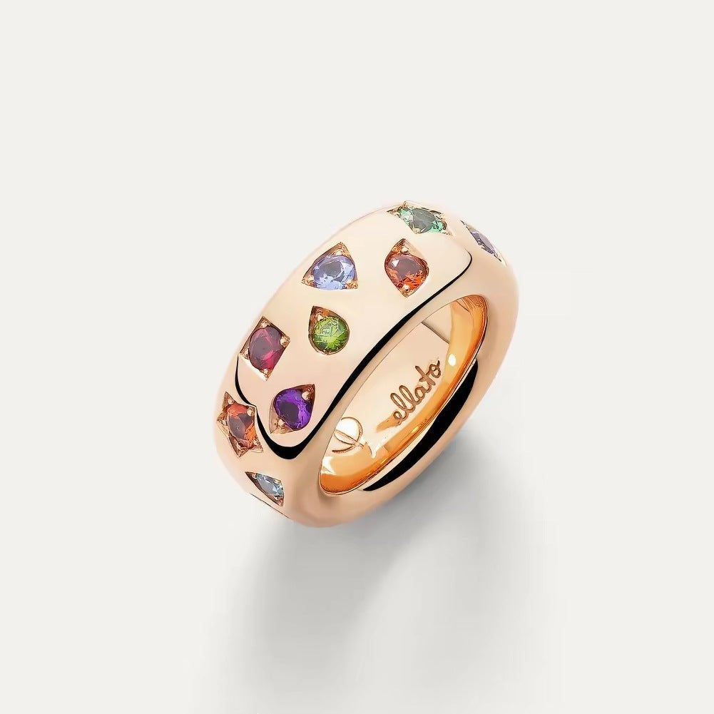 Pomellato Style Multicolor Stone Cubic Zirconia 18K Gold-Plated Ring