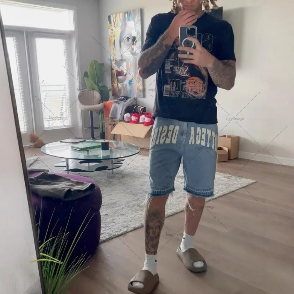 Y2K Skull-Embroidered Baggy Denim Jorts
