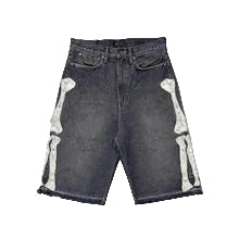 Y2K Skull-Embroidered Baggy Denim Jorts