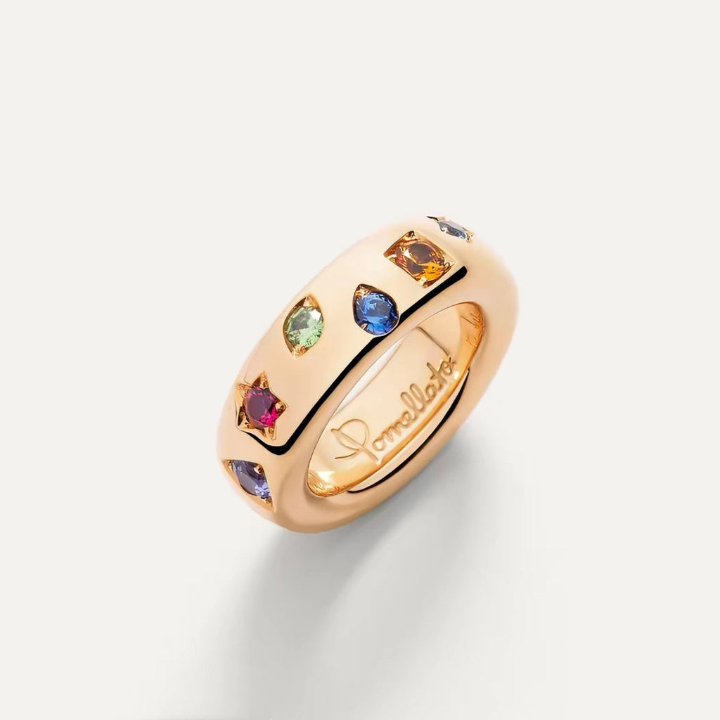 Pomellato Style Multicolor Stone Cubic Zirconia 18K Gold-Plated Ring