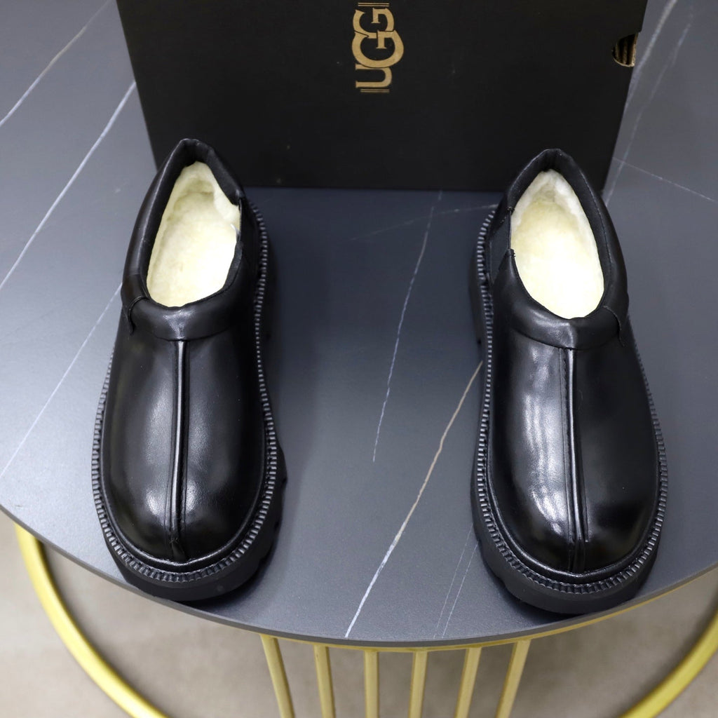 UGG Black Leather Slip-On Casual Shoes