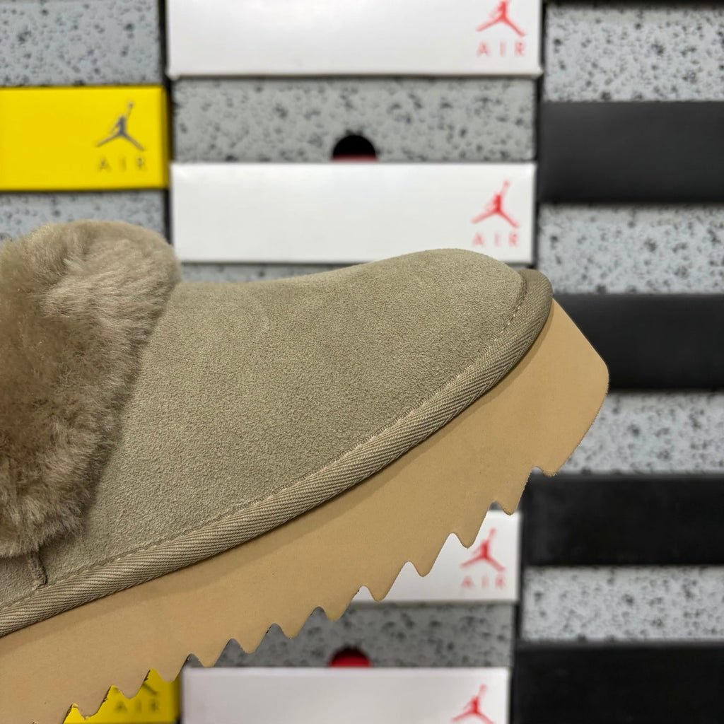 UGG Fold-Over Shearling Mule – Suede Open-Back Slipper with Oversized Shearling Cuff & Chunky Lug Platform Sole in Sage