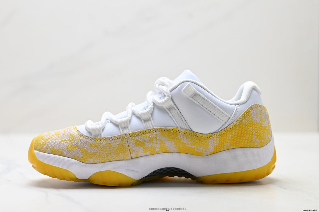 Air Jordan 11 Retro White and Yellow Snakeskin Unisex Sneakers Style 18