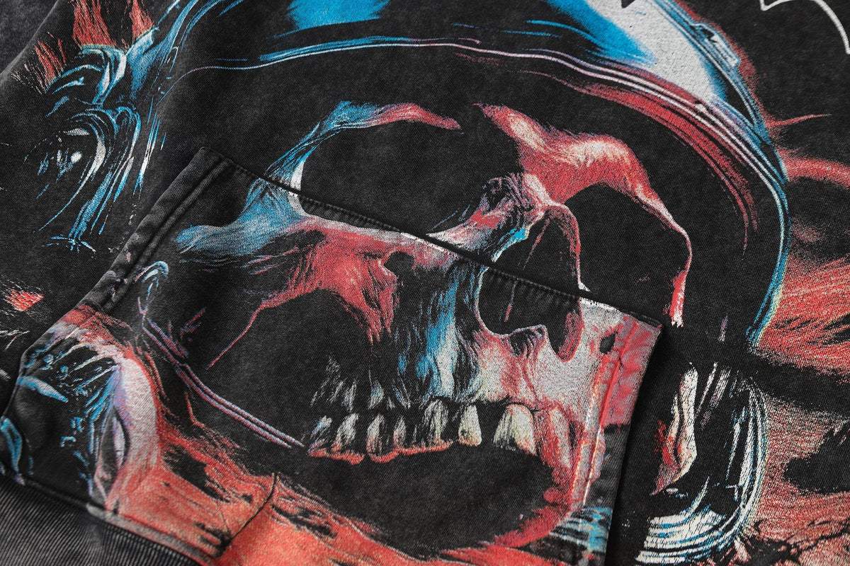 Godspeed Skull Graphic Acid Wash Hoodie