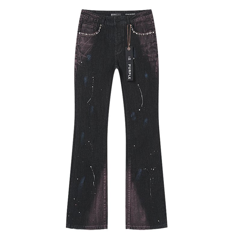 Purple Brand Studded Paint-Splatter Black Jeans