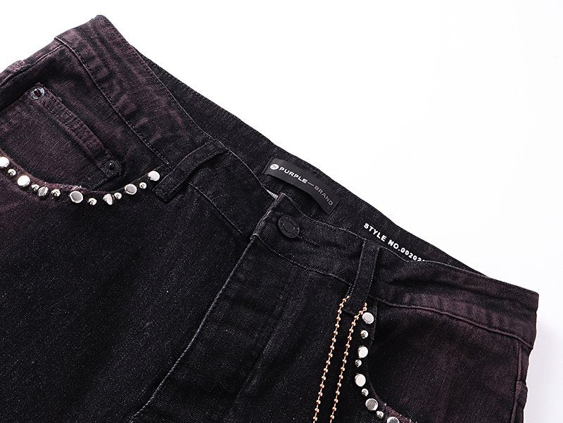 Purple Brand Studded Paint-Splatter Black Jeans