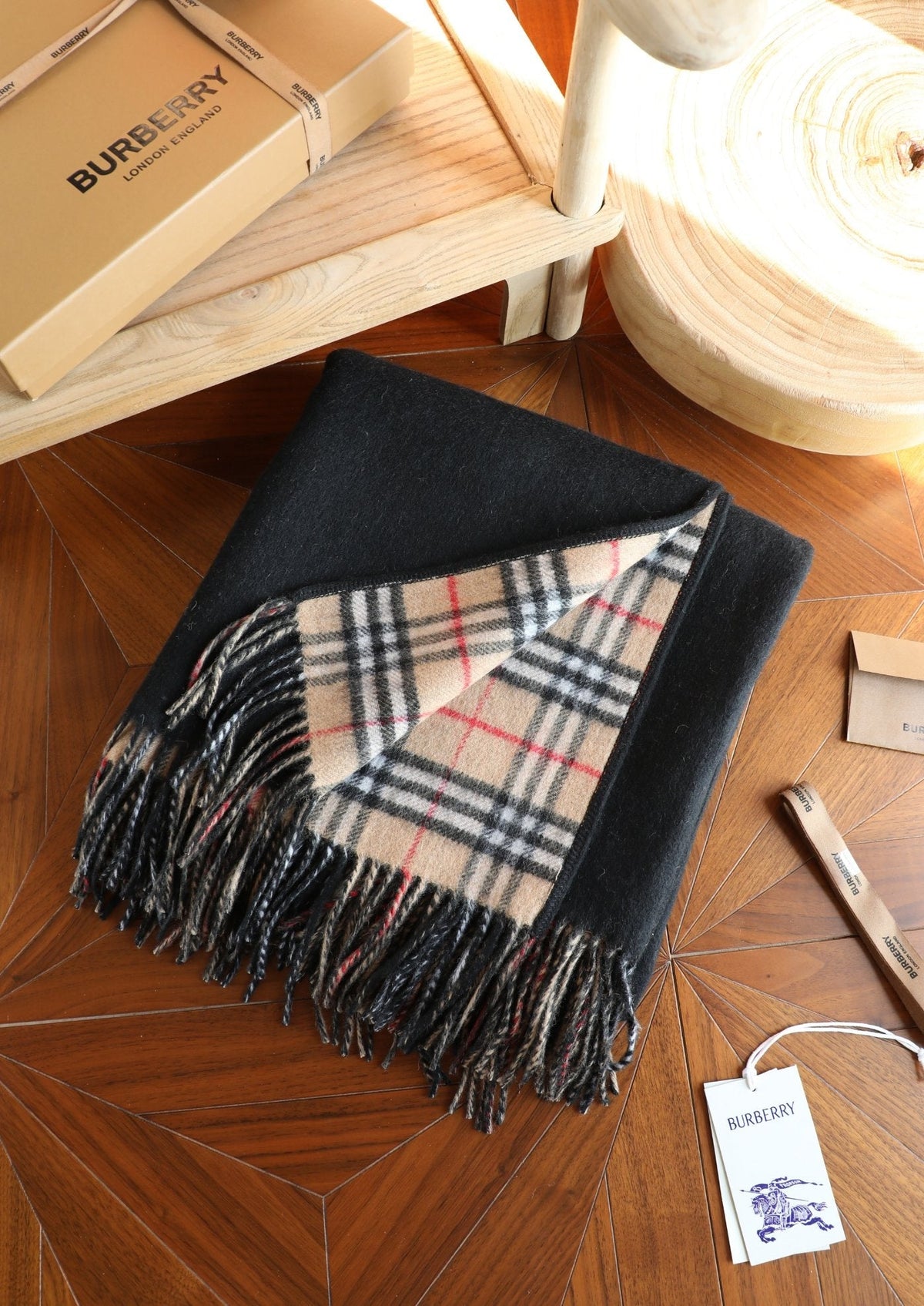 Burberry Style Reversible Plaid Cape Scarf