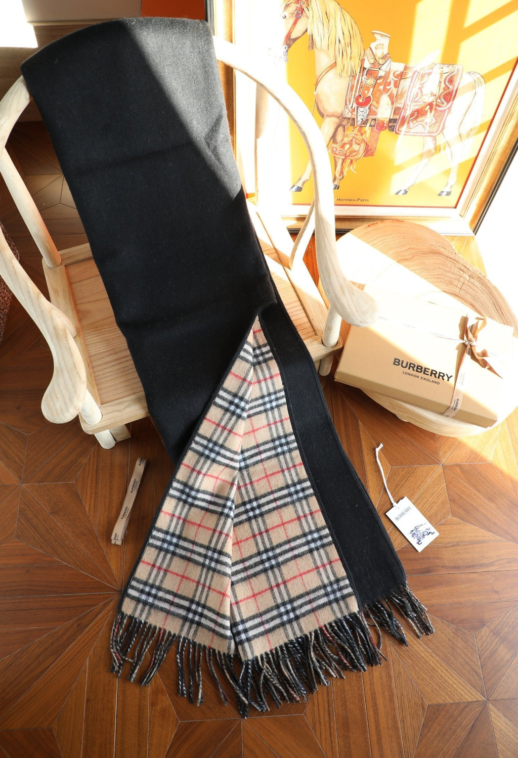 Burberry Style Reversible Plaid Cape Scarf