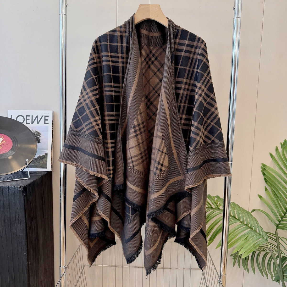Burberry Style Reversible Plaid Cape Shawl