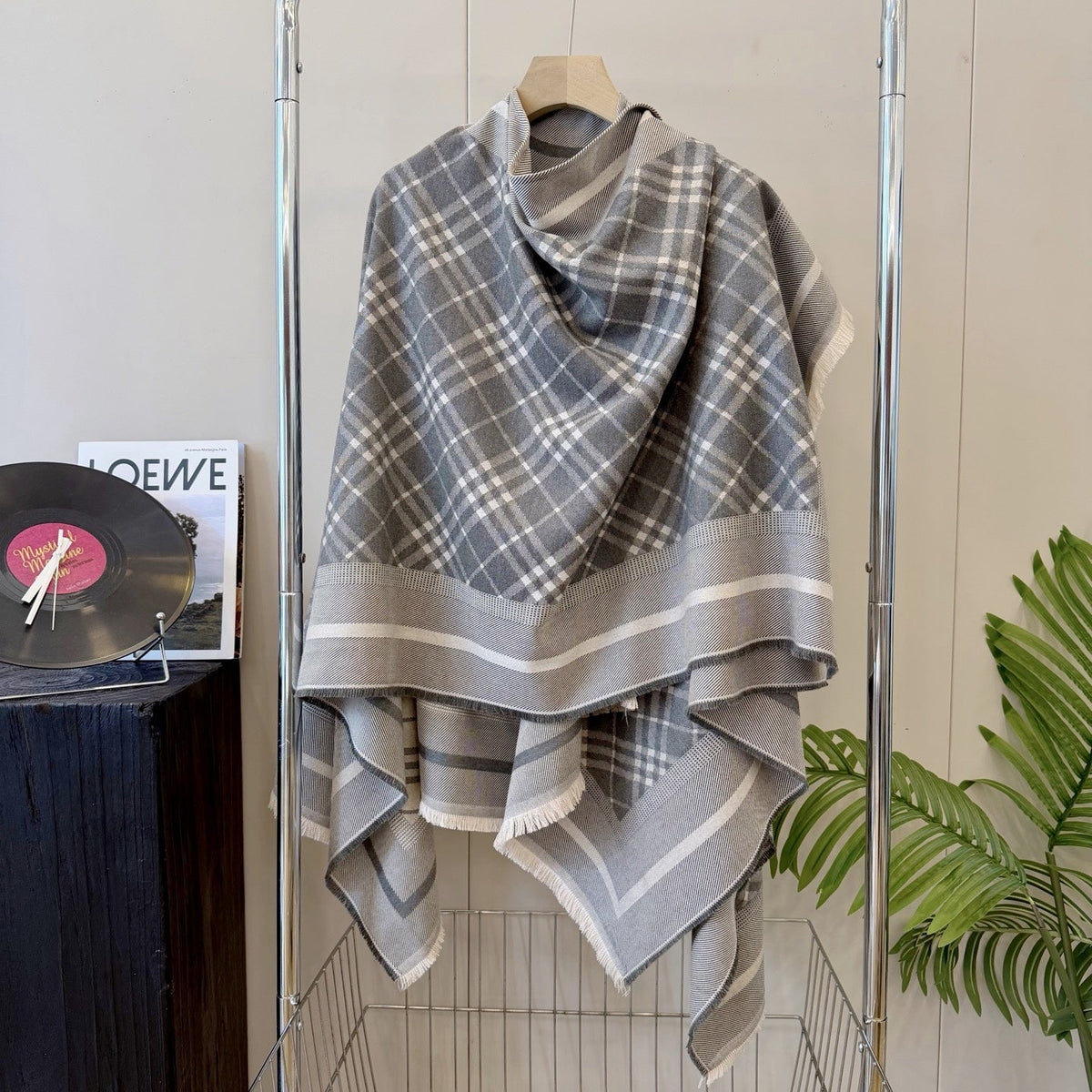 Burberry Style Reversible Plaid Cape Shawl