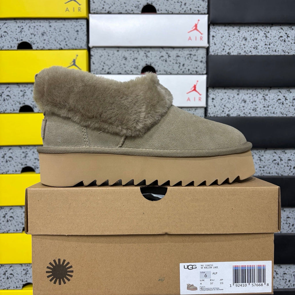 UGG Fold-Over Shearling Mule – Suede Open-Back Slipper with Oversized Shearling Cuff & Chunky Lug Platform Sole in Sage