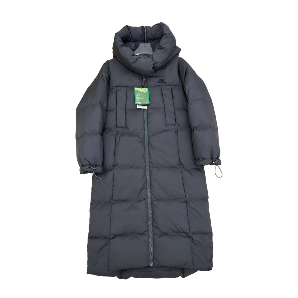 New Balance Hooded Long Puffer Coat in Black