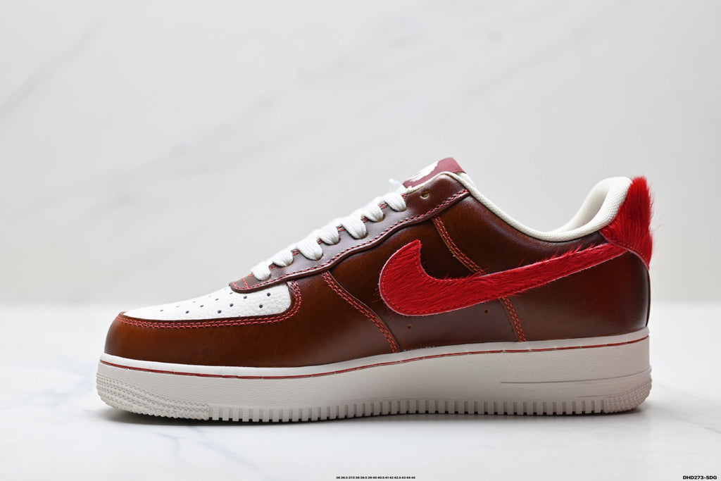 Nike Air Force 1 Low Brown Red Monogram Print Unisex Sneakers Style 06