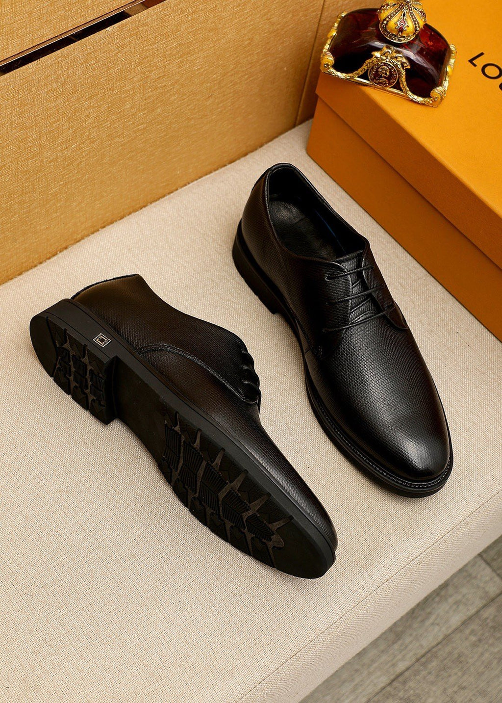 Louis Vuitton Black Textured Lace-Up Dress Shoes