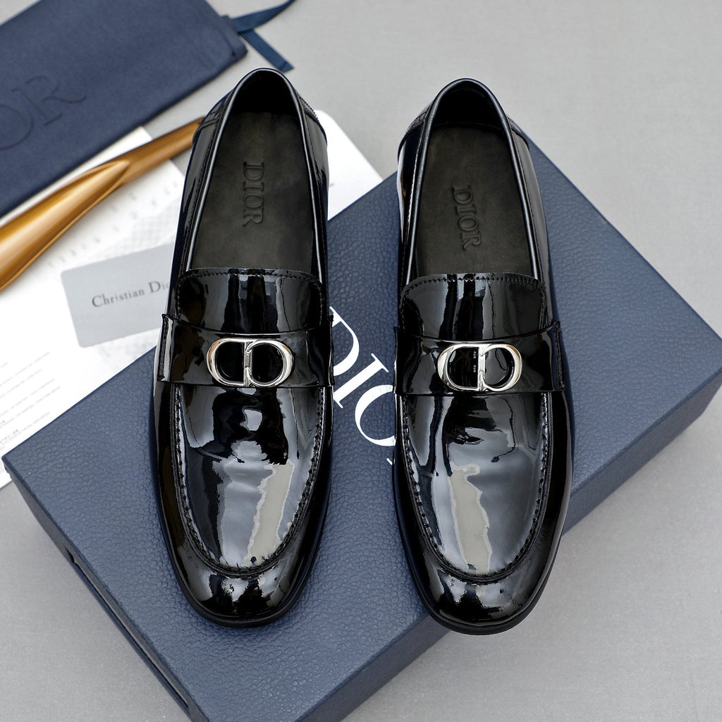 Dior Black Glossy Hardware Loafers