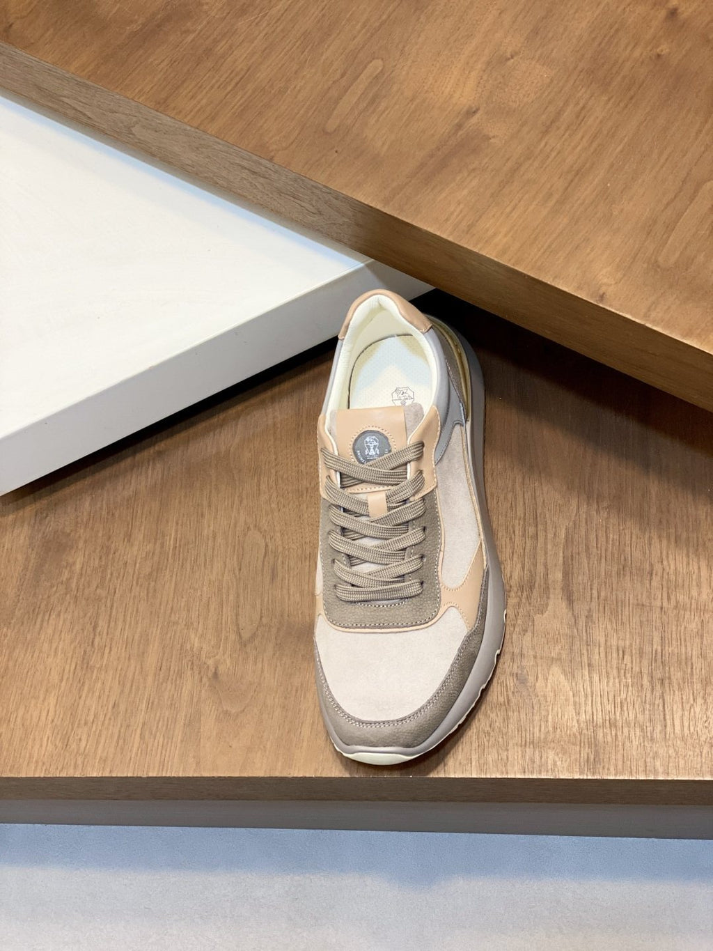 Brunello Cucinelli Cream and Gray Low-Top Sneakers