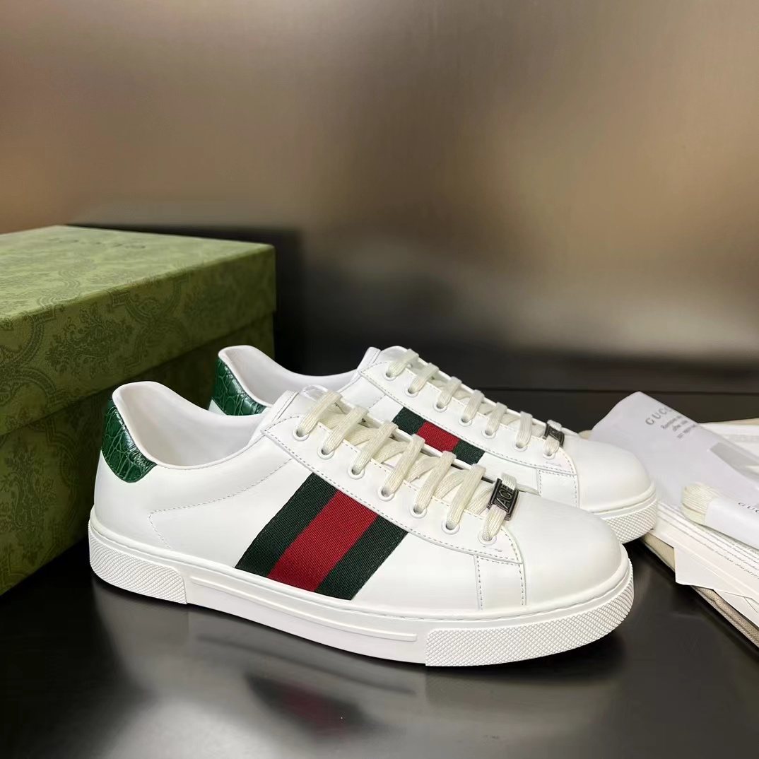 Gucci Men's White Green-Red Stripe Low-Top Sneakers