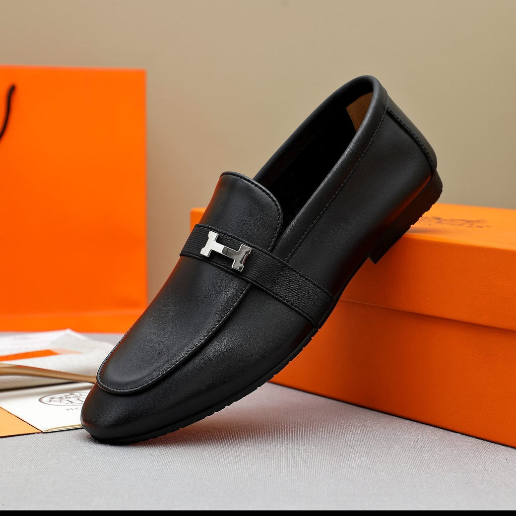 Hermès Black H-Hardware Slip-On Loafers