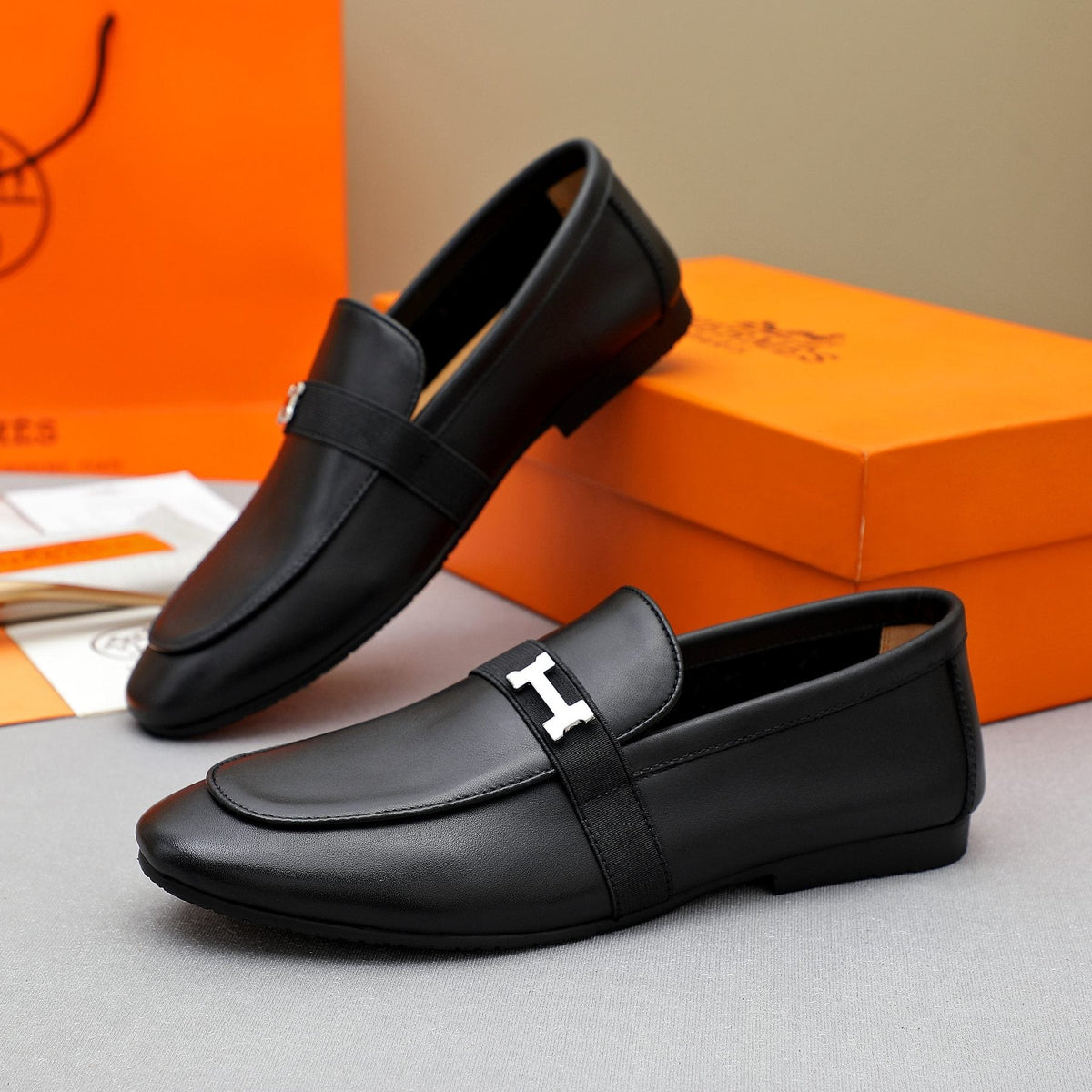 Hermès Black H-Hardware Slip-On Loafers