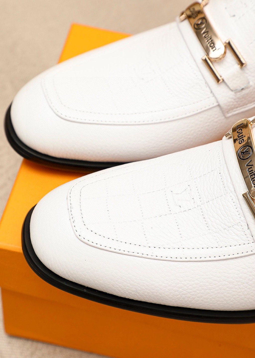 Louis Vuitton White Textured Bar Loafers