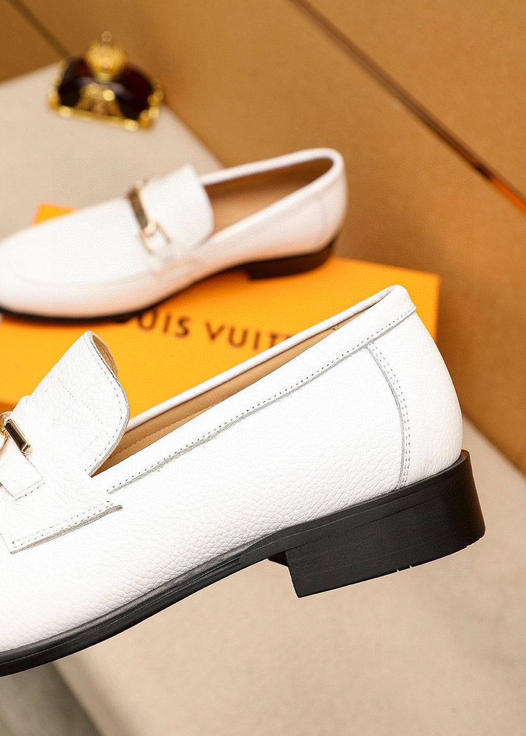 Louis Vuitton White Textured Bar Loafers