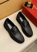 Ferragamo Men's Black Embossed Hardware Loafers