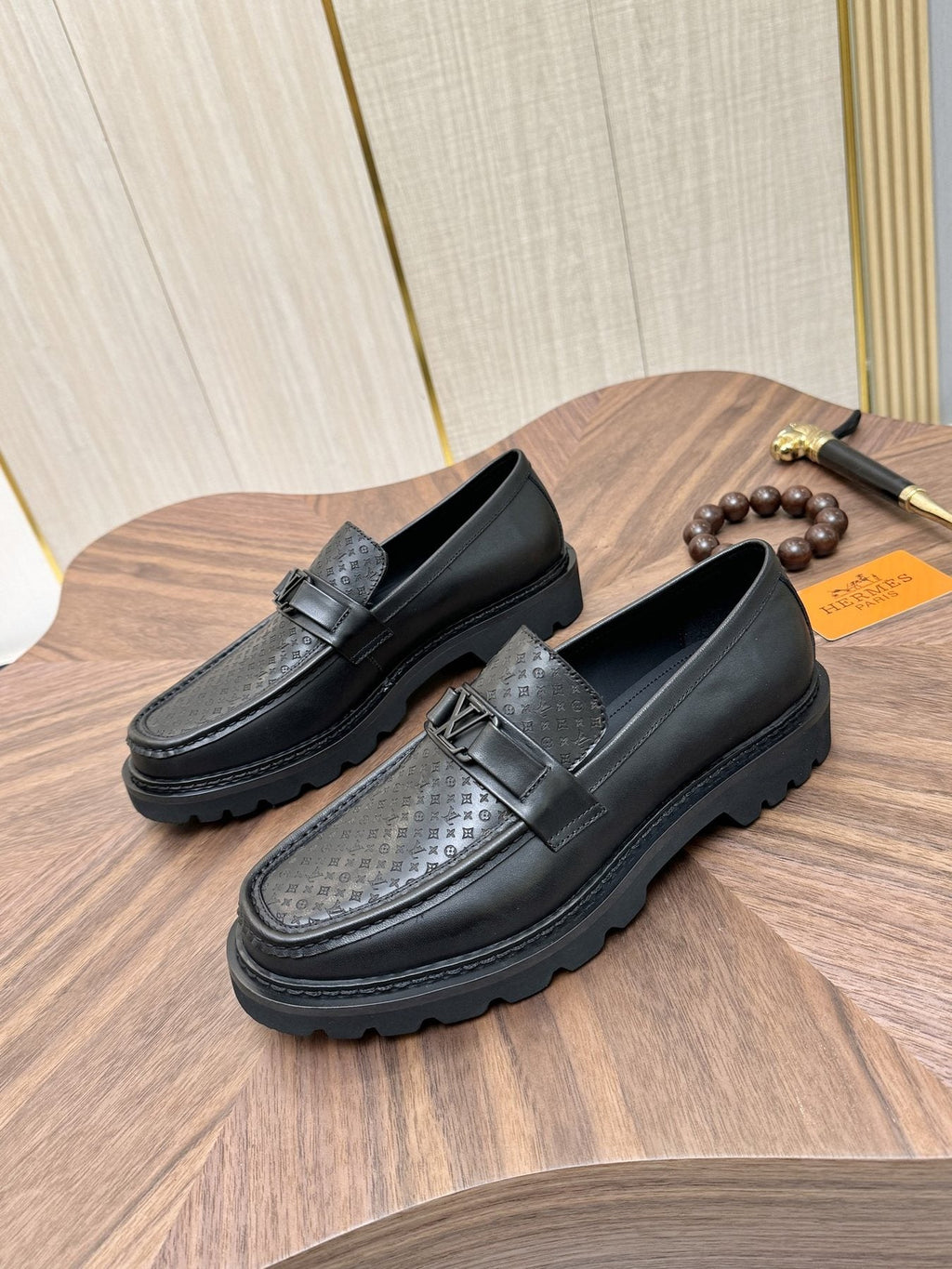 Louis Vuitton Black Textured Loafers