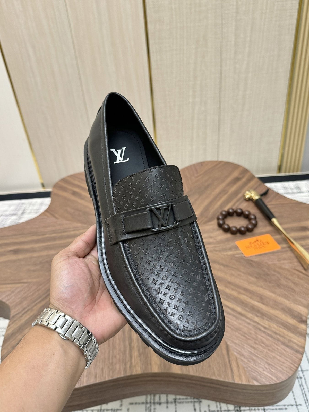 Louis Vuitton Black Textured Loafers