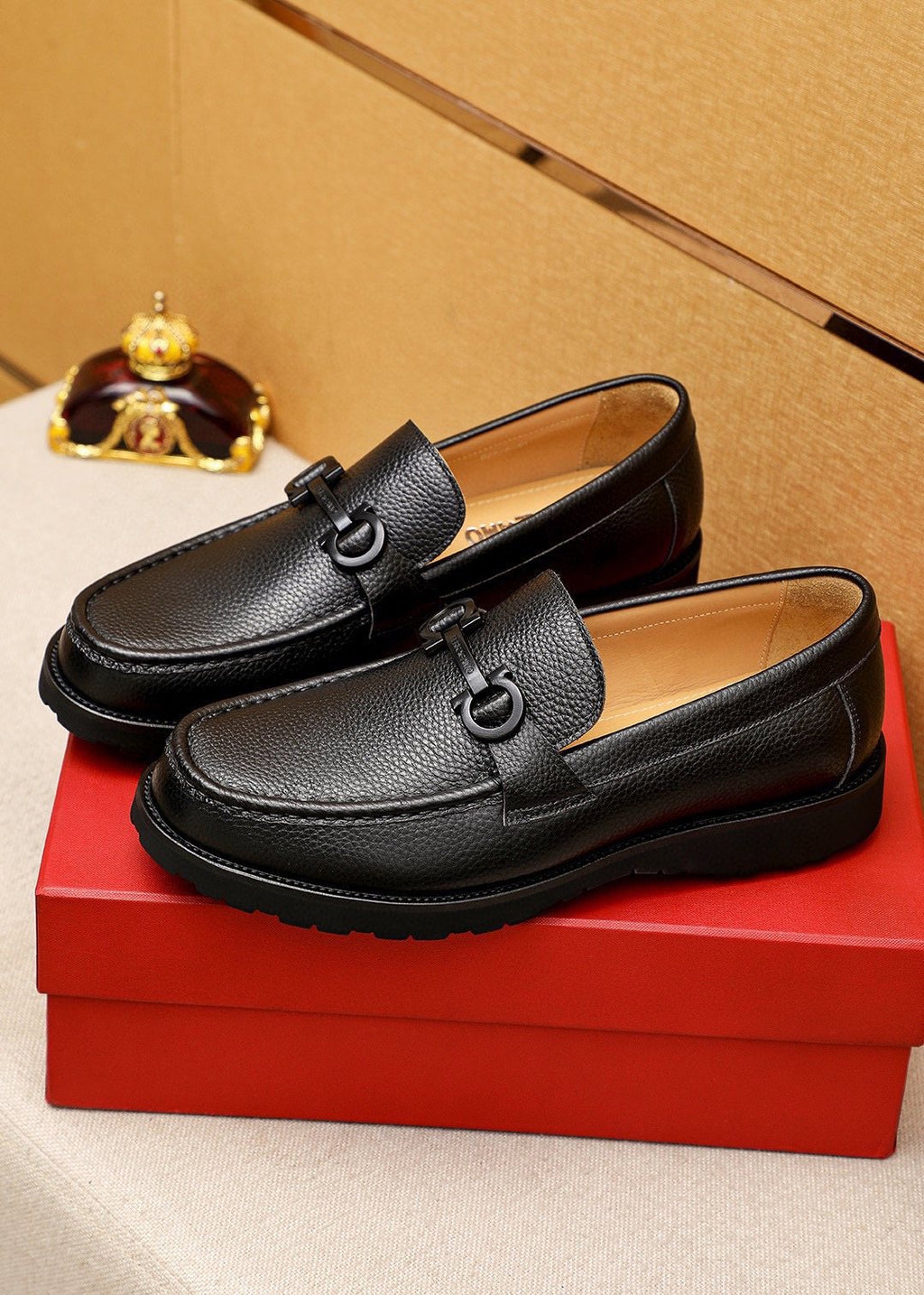 Ferragamo Pebble-Grain Buckle Slip-On Shoes