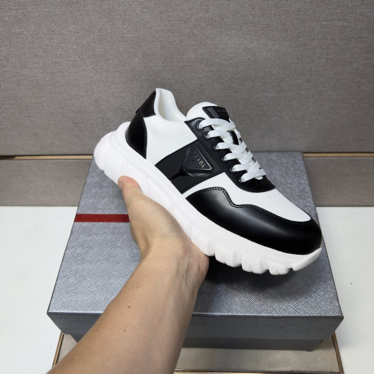 Prada Men's Paneled Low-Top Sneakers - Mesh Lining