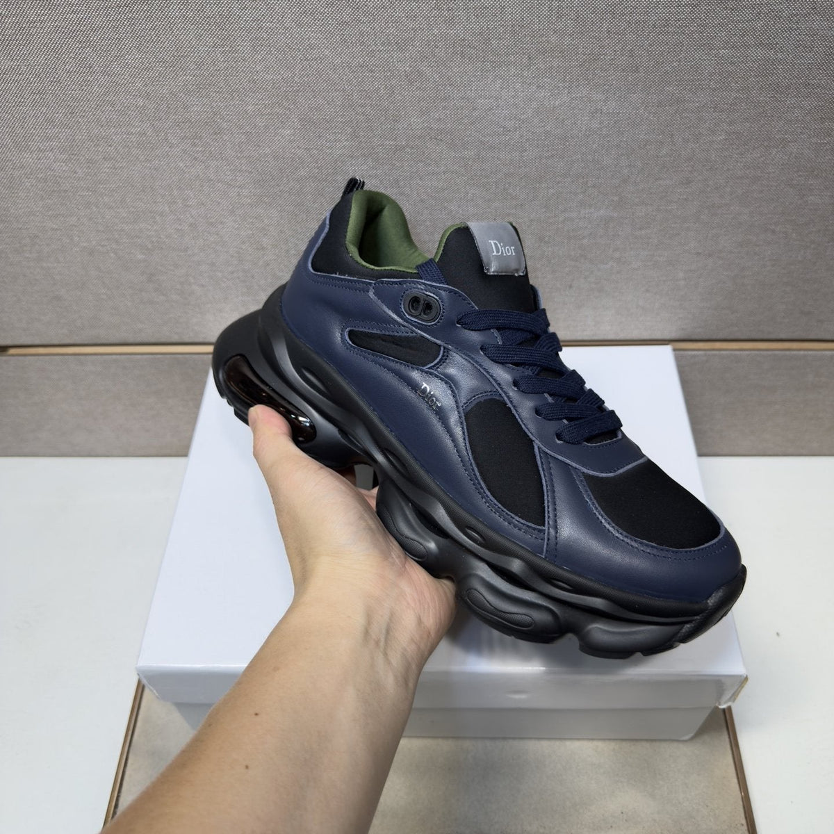Dior Navy Blue, Black and Green Low-Top Sneakers