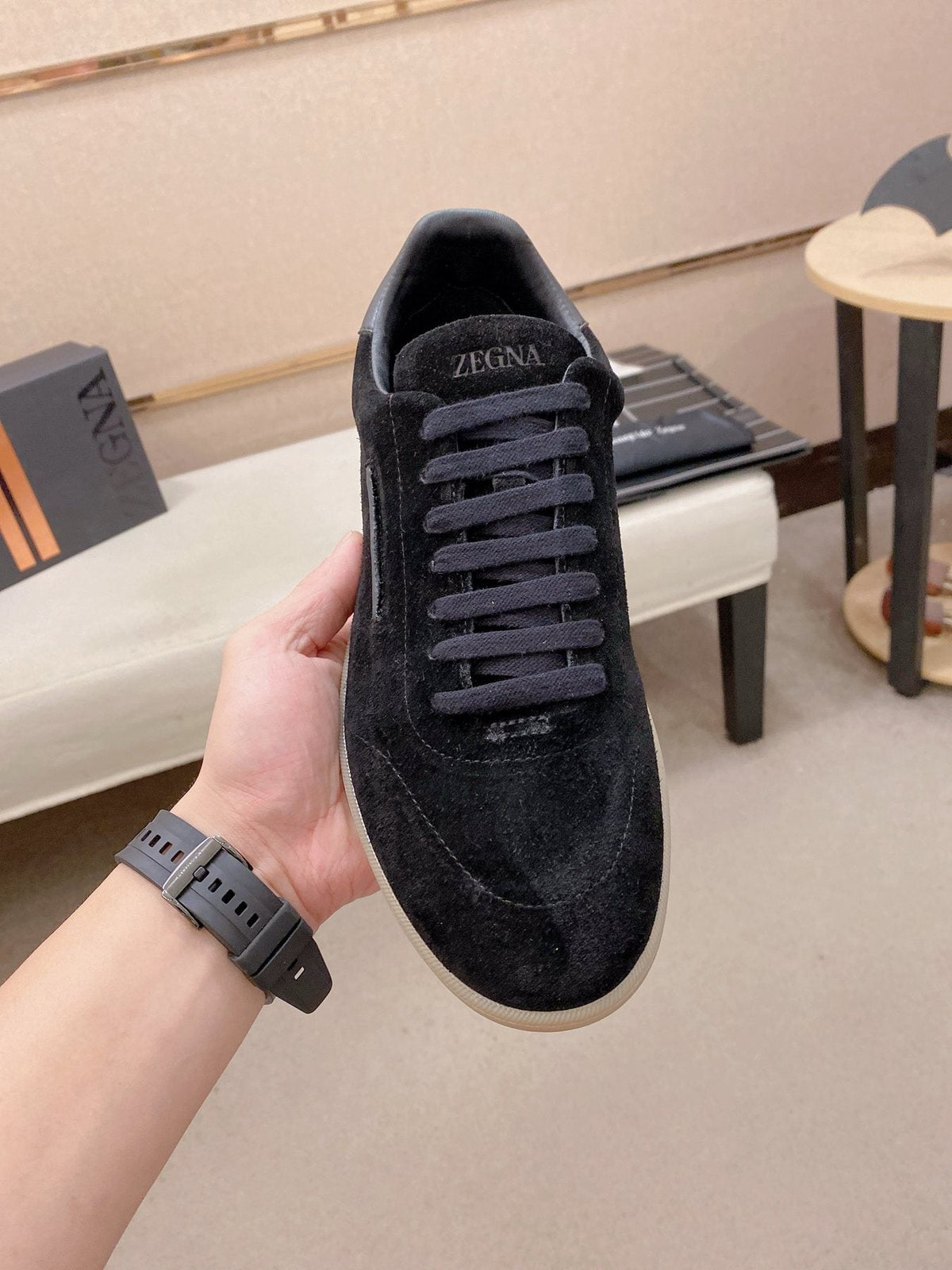 Zegna Men's Suede-Look Low-Top Sneakers