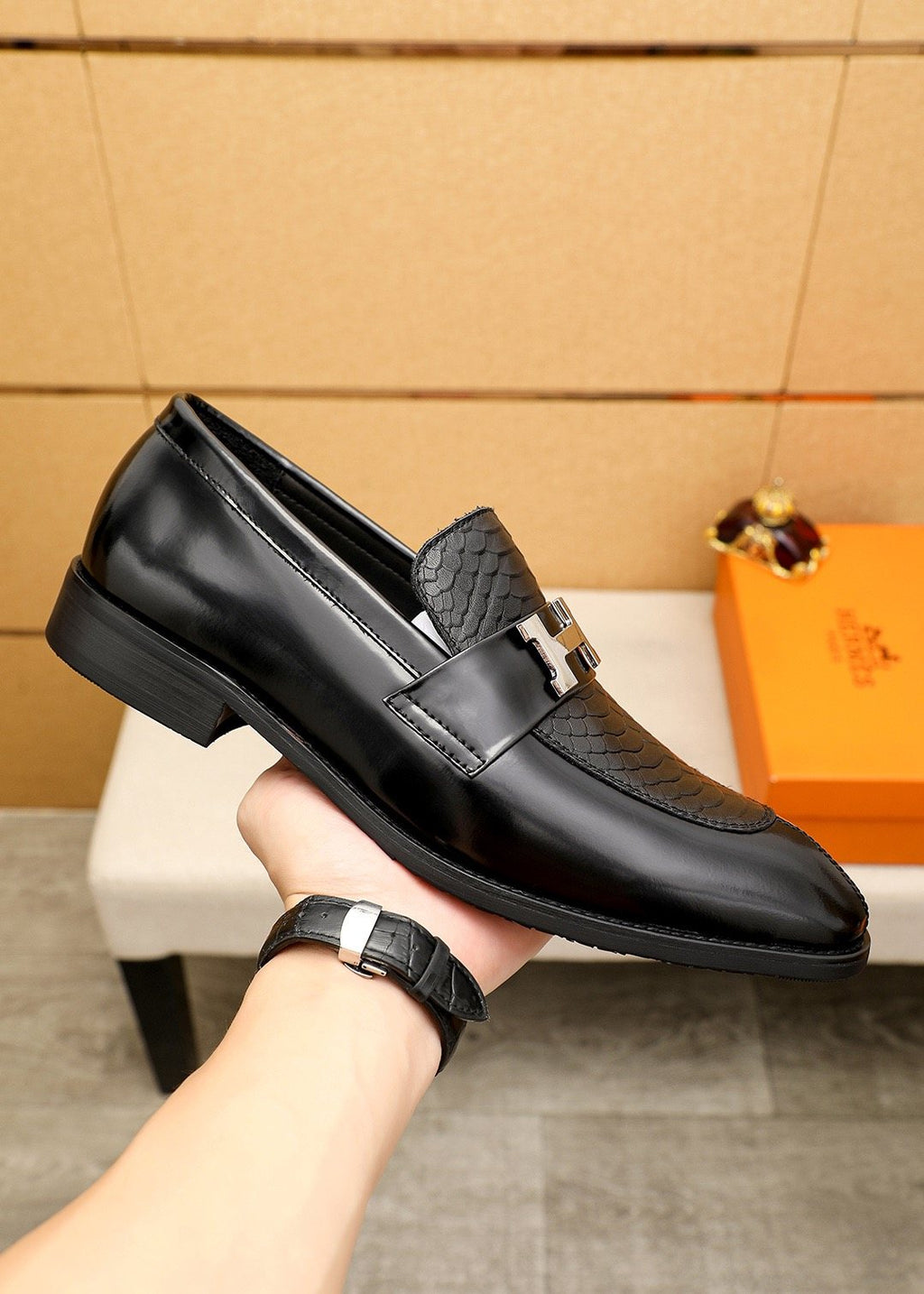 Hermès Textured H-Hardware Loafers