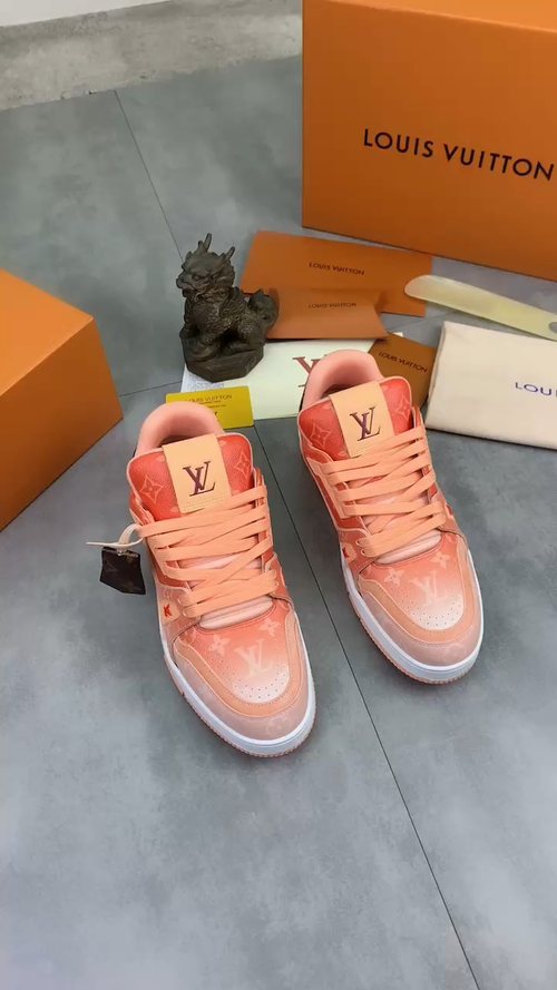 Louis Vuitton Peach Pink Monogram Low-Top Sneakers - Peach Pink and White
